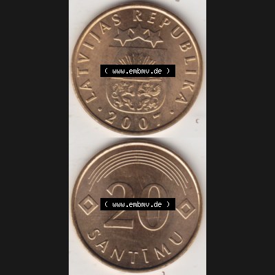 Münzen Lettland Umlaufmünze 1992-2009, 20 Santimu 2007, Münzseiten Vertikal für Mobile-Geräte als Bildmaterial Sammlung