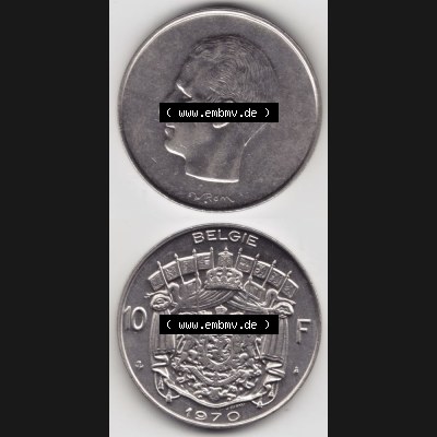 Münzen Belgien Umlaufmünze 1969-1979, 10 Francs Belgie. Vorderseite und Rückseite vertikal auf einen digitalen Bild der alten belgischen Francs Umlaufmünze aus Belgien... Sammlung