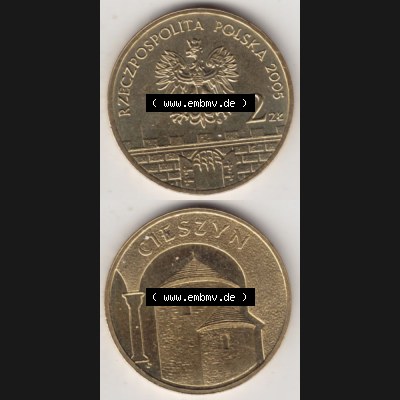 Münzen Polen Gedenkmünze 2005-2005, 2 Zloty, Historische Städte Polens - Cieszyn, Münzseiten Vertikal für Mobile-Geräte als Bildmaterial Sammlung