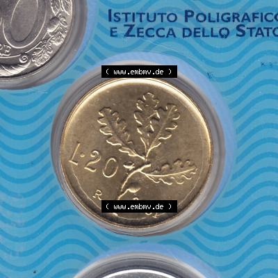 Münzen Italien Umlaufmünze 1956-2001, 20 Lira-Lire Kleinmünze 2001. Rückseite der alten italienischen Münze aus Italien in der italienischen Lira-Währung zum... Sammlung
