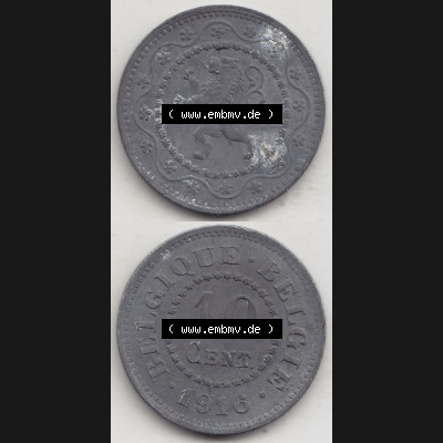Münzen Belgien Umlaufmünze 1915-1917, 10 Centimes 1916 Belgique - Belgie. Vorderseite und Rückseite vertikal auf einen digitalen Bild der alten belgischen Francs Umlaufmünze... Sammlung