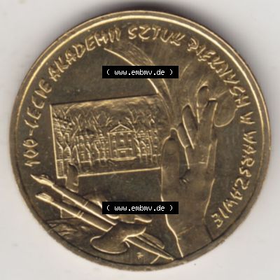 Münzen Polen Gedenkmünze 2004-2004, 2 Zloty, 100 Jahre Gründung der Kunstakademie, Bild mit Rückseite der Münze als Bildmaterial Sammlung