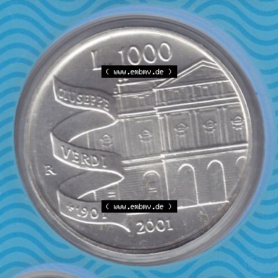 Münzen Italien Gedenkmünze 2001-2001, 1000 Lira-Lire Silbermünze. Vorderseite der alten italienischen Münze aus Italien in der italienischen Lira-Währung zum katalogisieren... Sammlung
