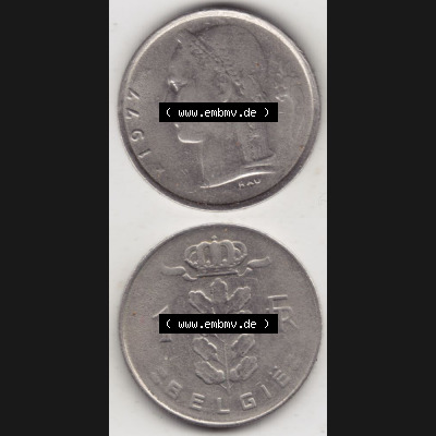 Münzen Belgien Umlaufmünze 1950-1988, 1 Francs-Franken 1977 Belgie. Vorderseite und Rückseite vertikal auf einen digitalen Bild der alten belgischen Francs Umlaufmünze... Sammlung