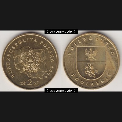 Münzen Polen Gedenkmünze 2004-2004, 2 Zloty Woiwodschaft Podlachien, Münzseiten Untereinander als Bildmaterial Sammlung
