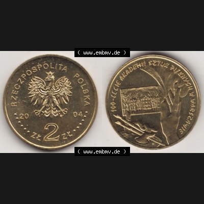 Münzen Polen Gedenkmünze 2004-2004, 2 Zloty, 100 Jahre Gründung der Kunstakademie, Münzseiten Untereinander als Bildmaterial Sammlung