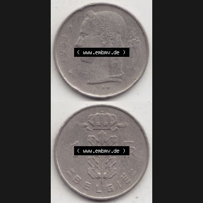 Münzen Belgien Umlaufmünze 1950-1988, 1 Francs-Franken 1951 Belgie. Vorderseite und Rückseite vertikal auf einen digitalen Bild der alten belgischen Francs Umlaufmünze... Sammlung