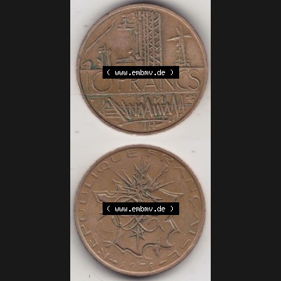 Münze Frankreich 1974-1987, 10 Franken-Francs 1978 II.. Vorderseite und Rückseite vertikal auf einen digitalen Bild der alten französischen Umlaufmünze aus Frankreich... Sammlung