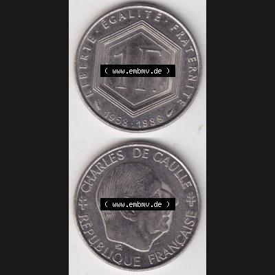 Münze Frankreich 1988-1988, 1 Francs, Franken 1988. Vorderseite und Rückseite vertikal auf einen digitalen Bild der alten französischen Umlaufmünze aus Frankreich... Sammlung