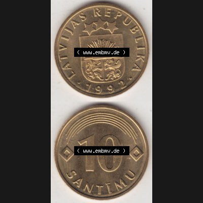 Münzen Lettland Umlaufmünze 1992-2008, 10 Santimu 1992, Münzseiten Vertikal für Mobile-Geräte als Bildmaterial Sammlung