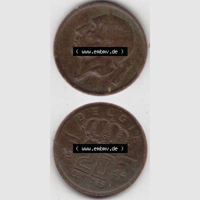 Münzen Belgien Umlaufmünze 1954, 1960, 20 Centimes Belgie. Vorderseite und Rückseite vertikal auf einen digitalen Bild der alten belgischen Francs Umlaufmünze aus... Sammlung