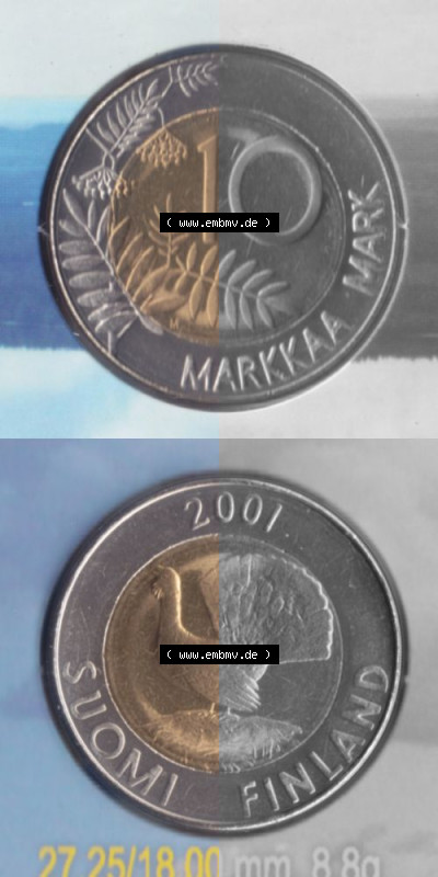 Münzen Finnland Umlaufmünze 2001, 10 Mark, Markkaa, Münzseiten Vertikal für Mobile-Geräte zum Download Sammlung