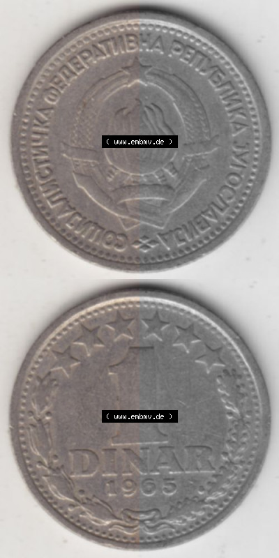 Münzen Jugoslawien Umlaufmünze 1965-1965, 1 Dinar 1965, Münzseiten Vertikal für Mobile-Geräte zum Download Sammlung