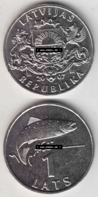 Münzen Lettland Umlaufmünze 1992-2008, 1 Lats 2007, Münzseiten Vertikal für Mobile-Geräte als Bildmaterial Sammlung