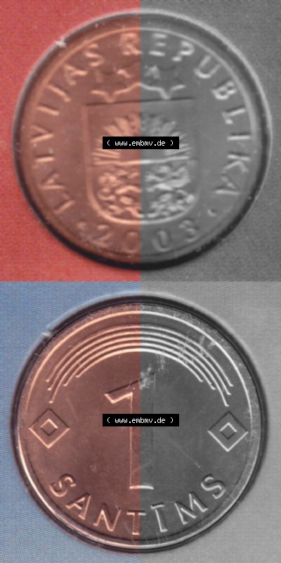 Münzen Lettland Umlaufmünze 1992-2008, 1 Centime 2003, Münze aus Münzensatz, Münzseiten Vertikal für Mobile-Geräte als... Sammlung
