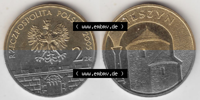 Münzen Polen Gedenkmünze 2005-2005, 2 Zloty, Historische Städte Polens - Cieszyn, Münzseiten Untereinander als Bildmaterial Sammlung