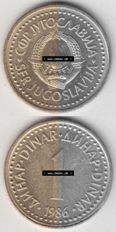 Münzen Jugoslawien Umlaufmünze 1982-1986, 1 Dinar 1986, Münzseiten Vertikal für Mobile-Geräte als Bildmaterial Sammlung