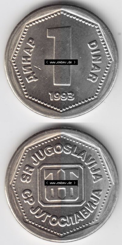 Münzen Jugoslawien Umlaufmünze 1993-1993, 1 Dinar, Münzseiten Vertikal für Mobile-Geräte als Bildmaterial Sammlung