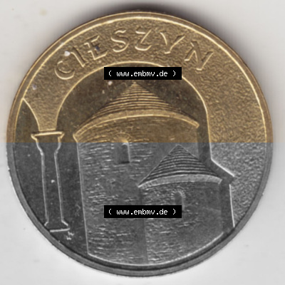 Münzen Polen Gedenkmünze 2005-2005, 2 Zloty, Historische Städte Polens - Cieszyn, Bild mit Rückseite der Münze als Bildmaterial Sammlung