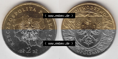 Münzen Polen Gedenkmünze 2004-2004, 2 Zloty, Woiwodschaft Oppeln, Bild mit Vollansicht als Bildmaterial Sammlung