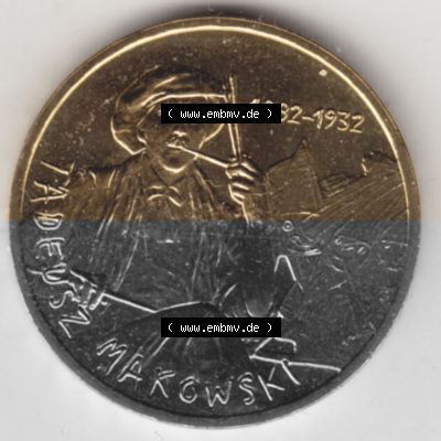 Münzen Polen Gedenkmünze 2005-2005, 2 Zloty, Polnische Maler, Tadeusz Makowski, Bild mit Rückseite der Münze als Bildmaterial Sammlung