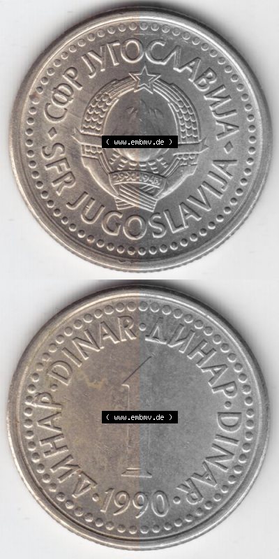 Münzen Jugoslawien Umlaufmünze 1990-1991, 1 Dinara 1990, Münzseiten Vertikal für Mobile-Geräte als Bildmaterial Sammlung
