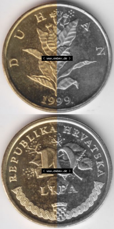 Münzen Kroatien Umlaufmünze 1993-2021, 5 Lipa 1999, Münzseiten Vertikal für Mobile-Geräte als Bildmaterial Sammlung