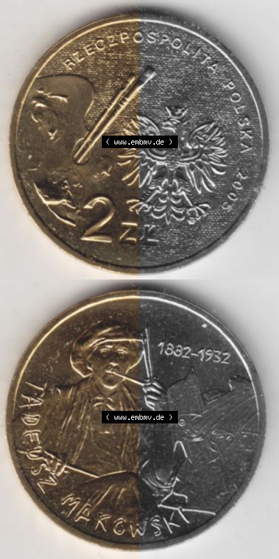 Münzen Polen Gedenkmünze 2005-2005, 2 Zloty, Polnische Maler, Tadeusz Makowski, Münzseiten Vertikal für Mobile-Geräte als... Sammlung