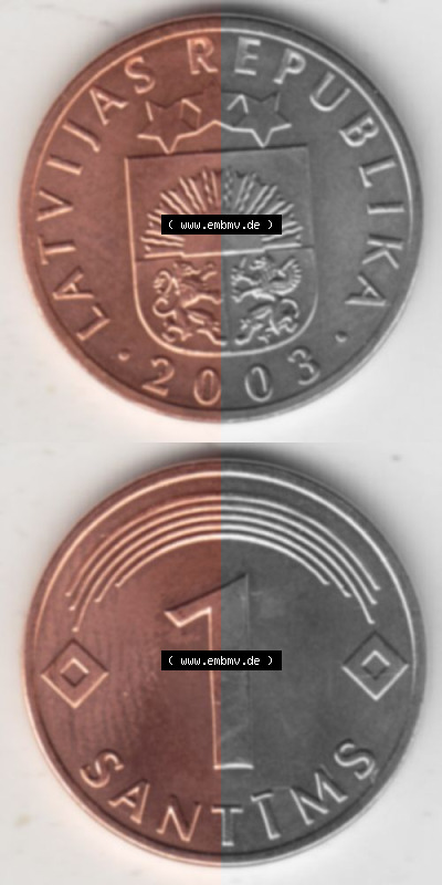 Münzen Lettland Umlaufmünze 1992-2008, 1 Santims 2003, Münzseiten Vertikal für Mobile-Geräte als Bildmaterial Sammlung