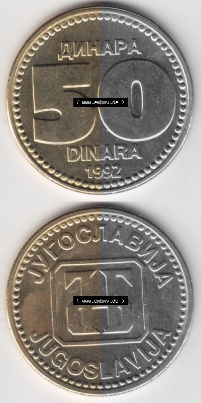 Münzen Jugoslawien Umlaufmünze 1992-1992, 50 Dinara, Anhapa, Dinar, Münzseiten Vertikal für Mobile-Geräte als Bildmaterial Sammlung