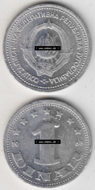 Münzen Jugoslawien Umlaufmünze 1963-1963, 1 Dinar 1963, Münzseiten Vertikal für Mobile-Geräte zum Download Sammlung