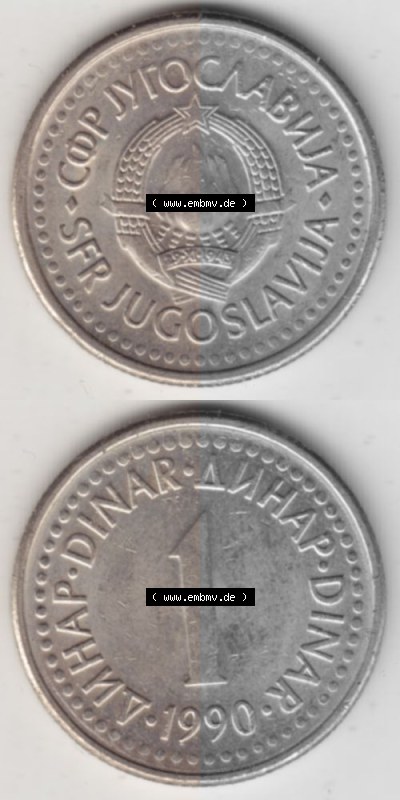 Münzen Jugoslawien Umlaufmünze 1990-1991, 1 Dinar 1990, Münzseiten Vertikal für Mobile-Geräte als Bildmaterial Sammlung