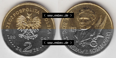 Münzen Polen Gedenkmünze 2004-2004, 2 Zloty, General Stanisław Sosabowski (1892-1967), Bild mit Vollansicht als Bildmaterial Sammlung