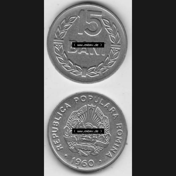 Grau bzw. s/w Münzen Rumänien Umlaufmünze 1960-1960, 15 Bani Kursmünze, Münzseiten Vertikal für Mobile-Geräte als Bildmaterial Sammlung Graustufen