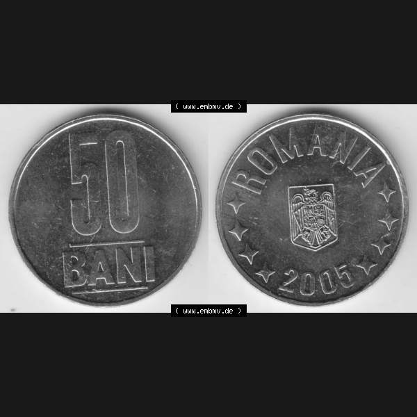 Grau bzw. s/w Münzen Rumänien Umlaufmünze 2005-2012, 50 Bani 2005, Bild mit horizontaler Vollansicht als Bildmaterial Sammlung Graustufen