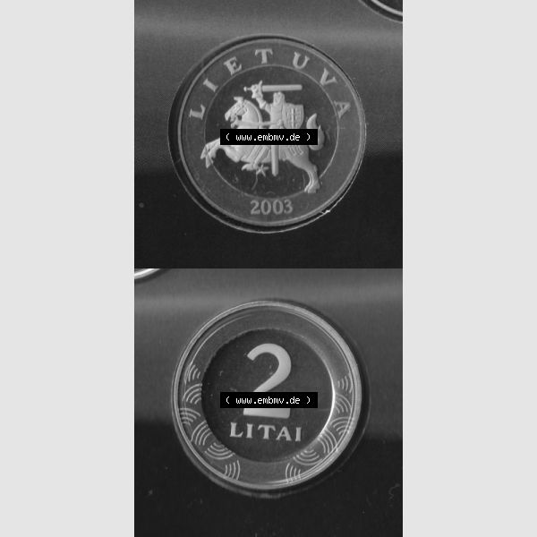 Grau bzw. s/w Münzen Litauen Umlaufmünze 1998-2014, 2 Litai 2003, Münzseiten Vertikal für Mobile-Geräte als Bildmaterial Sammlung Graustufen