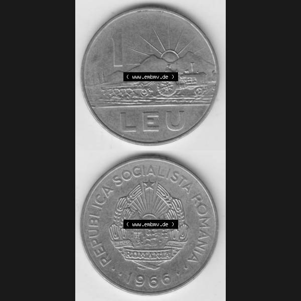 Grau bzw. s/w Münzen Rumänien Umlaufmünze 1966-1966, 1 Leu Kursmünze, Münzseiten Vertikal für Mobile-Geräte als Bildmaterial Sammlung Graustufen