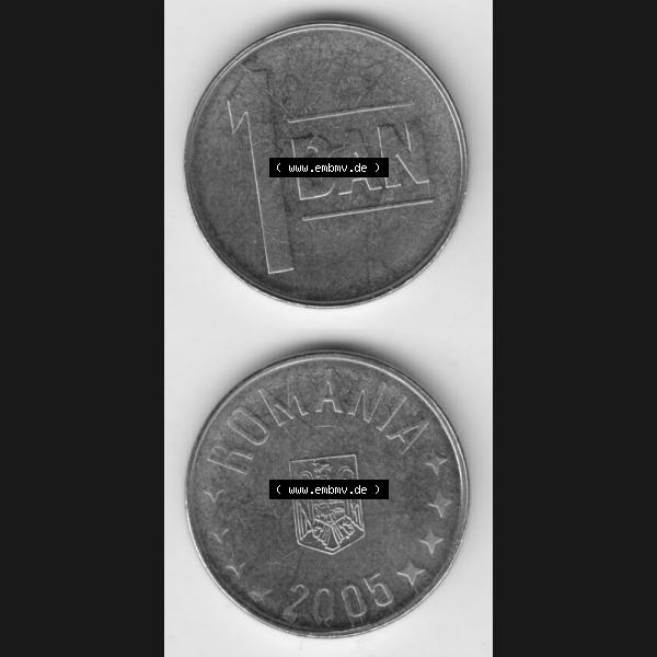 Grau bzw. s/w Münzen Rumänien Umlaufmünze 2005-2012, 1 Ban, Bani 2005, Münzseiten Vertikal für Mobile-Geräte als Bildmaterial Sammlung Graustufen