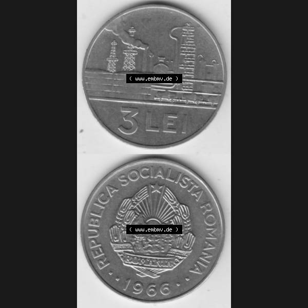 Grau bzw. s/w Münzen Rumänien Umlaufmünze 1966-1966, 3 Lei, Münzseiten Vertikal für Mobile-Geräte als Bildmaterial Sammlung Graustufen