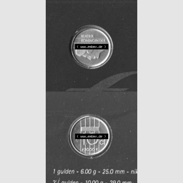 Grau bzw. s/w Münzen Niederlande Umlaufmünze 1982-2000, 10 Cent 2000, Münze aus Offiziellen Münzensatz der Niederlande Münzseiten Vertikal / Untereinander für Mobile-Geräte... Sammlung Graustufen