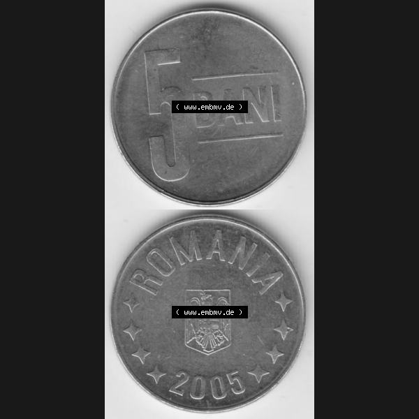 Grau bzw. s/w Münzen Rumänien Umlaufmünze 2005-2012, 5 Bani 2005, Münzseiten Vertikal für Mobile-Geräte als Bildmaterial Sammlung Graustufen