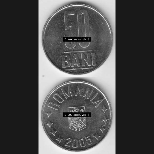 Grau bzw. s/w Münzen Rumänien Umlaufmünze 2005-2012, 50 Bani 2005, Münzseiten Vertikal für Mobile-Geräte als Bildmaterial Sammlung Graustufen