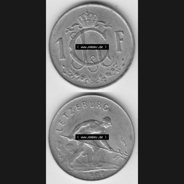 Grau bzw. s/w Münzen Luxemburg Umlaufmünze 1952-1964, 1 F, Franc, Franken 1962 I., Münzseiten Vertikal für Mobile-Geräte als Bildmaterial Sammlung Graustufen