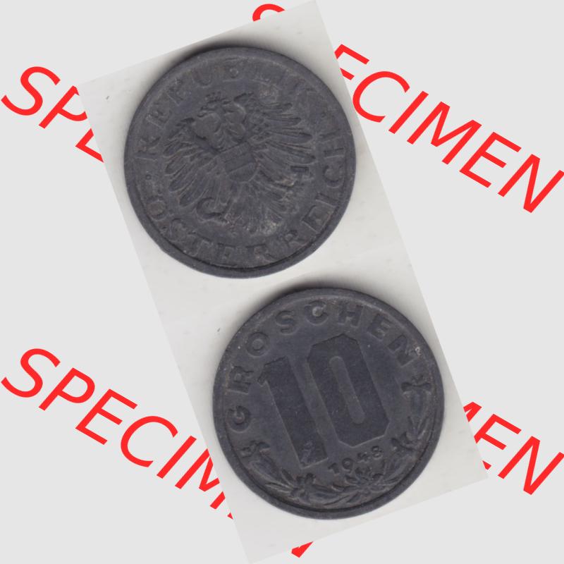 Münzen Österreich Umlaufmünze 1947-1949, 10 Groschen 1948 I., Münze aus Österreich mit Münzseiten Vertikal / Untereinander auf einen Bild für Mobile-Geräte... Sammlung