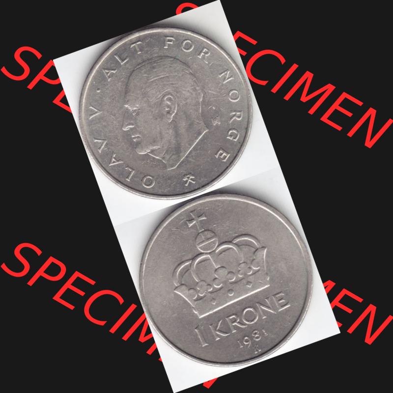 Münzen Norwegen Umlaufmünze 1974-1991, 1 Krone 1981, Münze aus Norwegen aus Umlauf / Zahlungsverkehr mit Münzseiten Vertikal / Untereinander auf einen Bild für... Sammlung