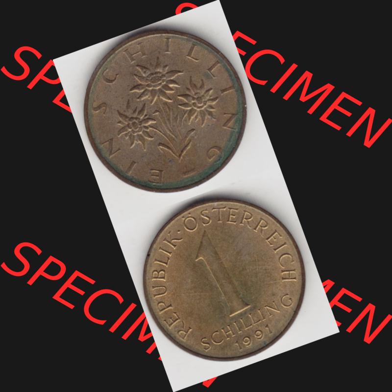 Münzen Österreich Umlaufmünze 1959-2001, 1 Schilling 1991 I., Münze aus Österreich mit Münzseiten Vertikal / Untereinander auf einen Bild für Mobile-Geräte... Sammlung