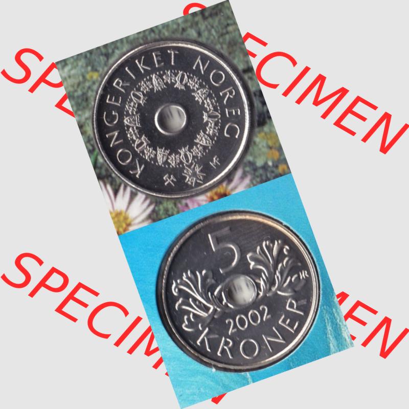Münzen Norwegen Umlaufmünze 1998-2017, 5 Kroner, Kronen 2002, Münze aus Norwegen aus Münzensatz mit Münzseiten Vertikal / Untereinander auf einen Bild für... Sammlung