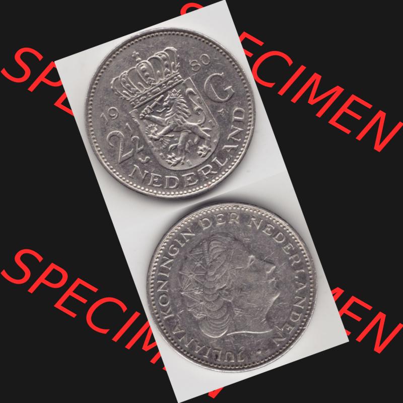 Münzen Niederlande Umlaufmünze 1969-1980, 2.50 Gulden 1980, Münzseiten Vertikal / Untereinander für Mobile-Geräte als Bildmaterial Sammlung