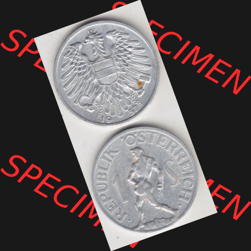Münzen Österreich Umlaufmünze 1946-1957, 1 Schilling 1957, Münze aus Österreich mit Münzseiten Vertikal / Untereinander auf einen Bild für Mobile-Geräte... Sammlung