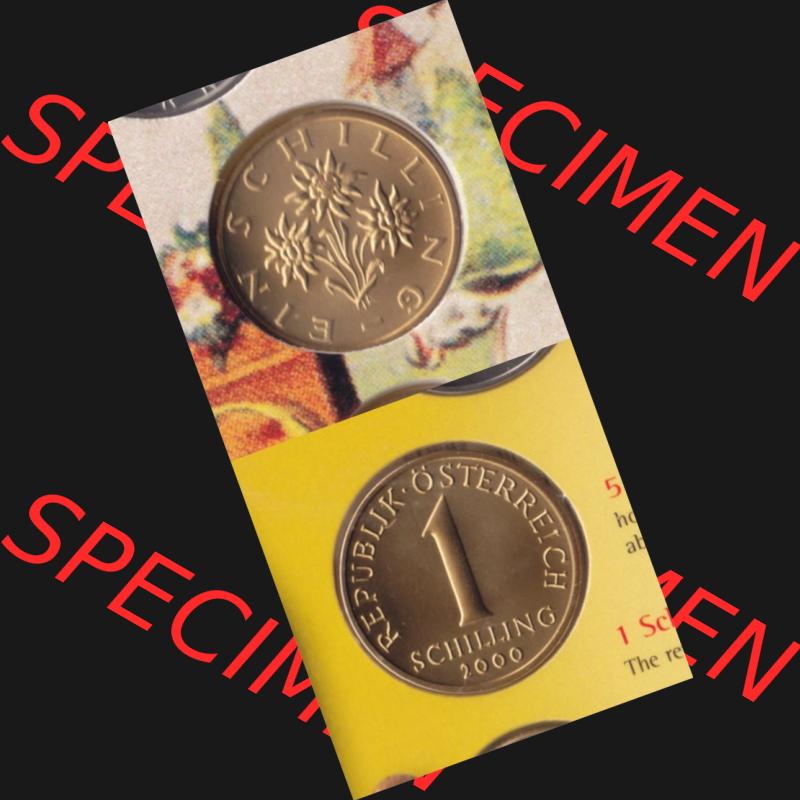 Münzen Österreich Umlaufmünze 1959-2001, 1 Schilling 2000, Münze aus Österreich mit Münzseiten Vertikal / Untereinander auf einen Bild für Mobile-Geräte... Sammlung